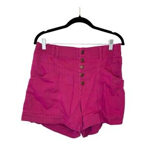 Knox Rose Pink High Rise Utility Shorts | Button Front Boho Festival Style M